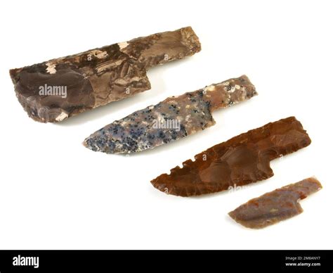 Stone Age Flint Stone Knife Blades isolated on white Background Stock ...