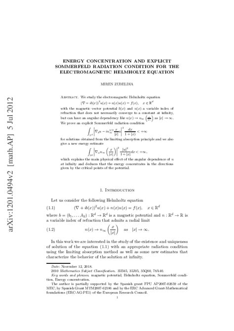 (PDF) Energy concentration and explicit Sommerfeld radiation condition ...