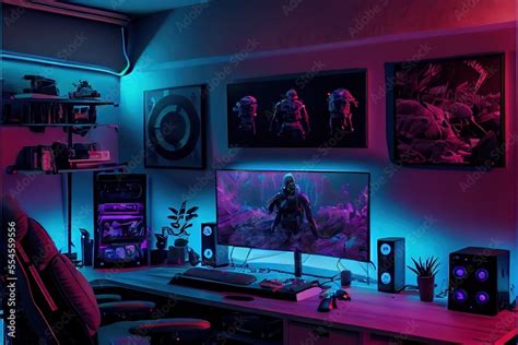 Cyberpunk gaming room with flat screen and neon lights, generative ai Stock Illustration | Adobe ...