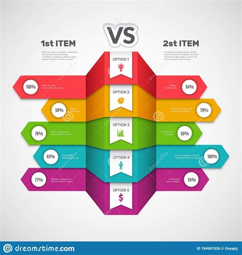 Comparison Infographic. Business Chart with Choice Elements or Products Infotable Versus Arts ...