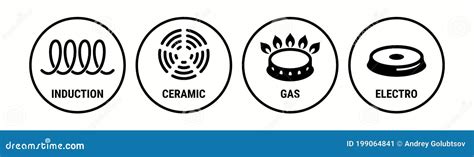 Induction Icon, Ceramic, Gas and Electric Cooking Hob Vector Symbols. Coking Stove or Oven Grate ...