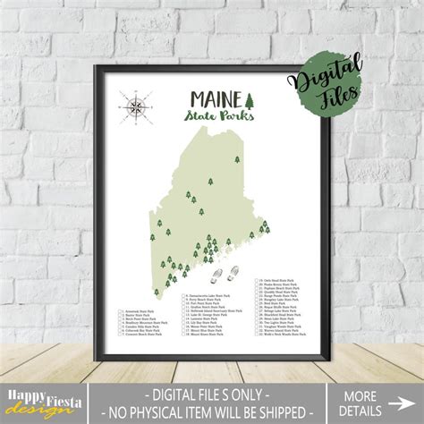 PRINTABLE Maine State Parks Map-State Parks Of Maine Map-Maine | Etsy