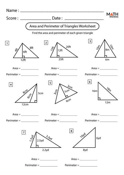 Area and Perimeter of Triangles Worksheets - Math Monks