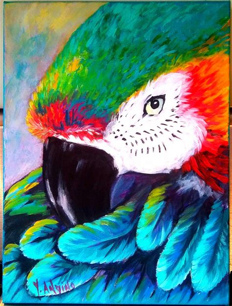 Original acrylic blue parrot painting 16x12 unframed by VictoriaEra on ...