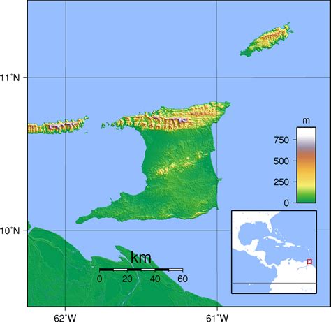 Large detailed topographical map of Trinidad and Tobago. Trinidad and Tobago large topographical ...