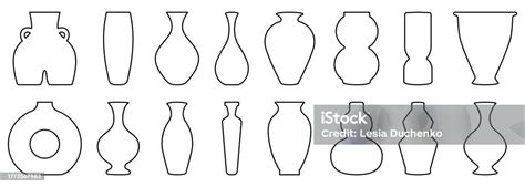 Set Of Outline Ancient Ceramic Vases Stock Illustration - Download ...