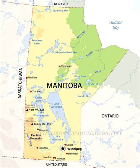 Physical map of Manitoba