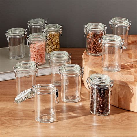 Mini Oval Spice-Herb Jars with Clamp Set of 12 + Reviews | Crate and Barrel