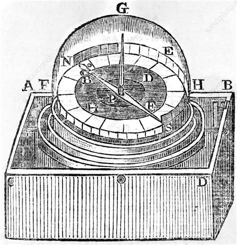 Engraving of an early azimuth compass - Stock Image - C007/8501 - Science Photo Library