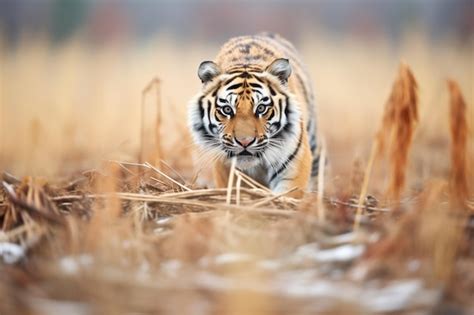 Premium Photo | Tiger pouncing on prey in a clearing