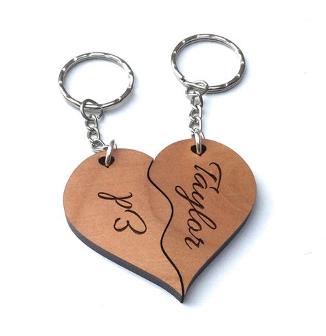 Personalised Joining Heart Keyrings Engraved Anniversary Couples Love ...