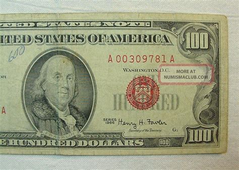 Hard To Find 1966 Red Seal One Hundred Dollar Bill ($100) Good ...