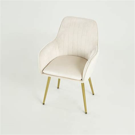 Modern Dining Chair Beige Velvet Upholstered Dining Chairs With Arms ...