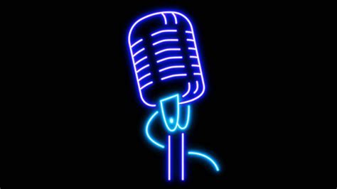 Animation blue microphone neon light shape isolate on black background. 7959996 Stock Video at ...