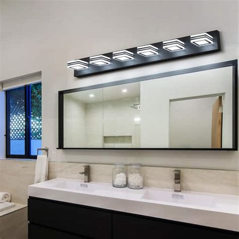 Sunpez 39.98 in. W Modern Bathroom Vanity Light Fixtures LED 6-Lights Matte Black Bathroom ...