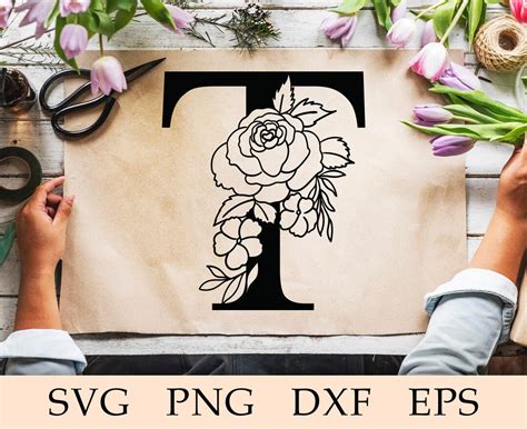 Botanical Letter Svg Floral Letter T Svg Floral Alphabet T - Etsy