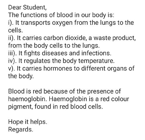 Write the function of blood why does the blood appear red - Science ...