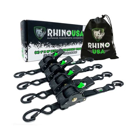 Rhino USA RETRACTABLE-1X10-4PK - 1'' x 10' Retractable Ratchet Straps (4-Pack)