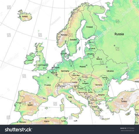 Elevation Map Europe Detailed Vector Countries Stock Vector 577732903 - Shutterstock