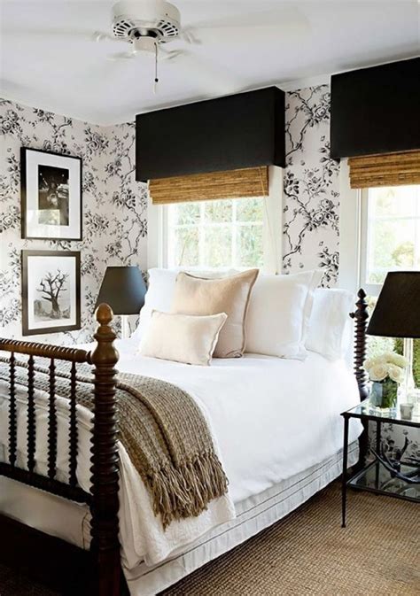 Farmhouse bedroom with Ralph Lauren wallpaper | Small guest rooms, Farmhouse style bedrooms ...