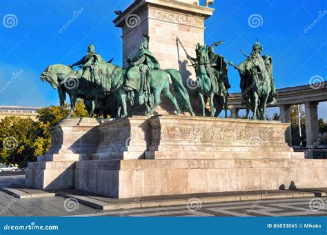 Equestrian Statues of the Hungarian Chieftains in Heroes Square of Budapest,Hungary Stock Image ...