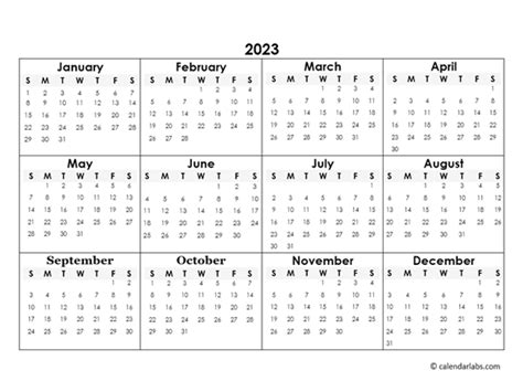 2023 Yearly Mini Calendar Template - Free Printable Templates