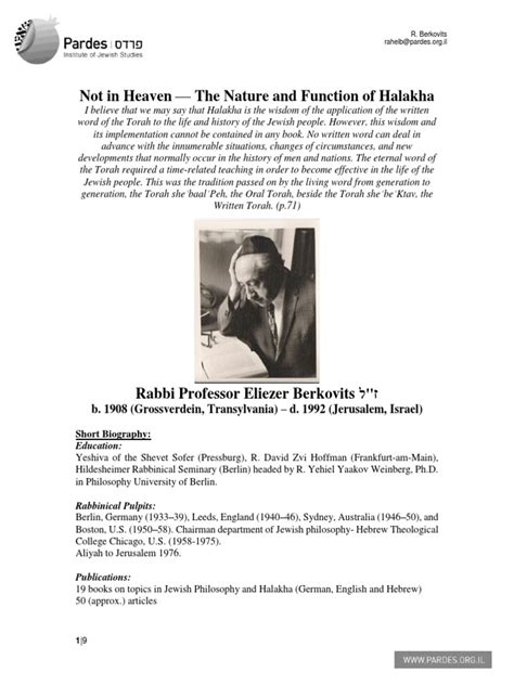 The Living Torah: Rabbi Eliezer Berkovits on the Eternal Nature and Function of Halakha | PDF ...