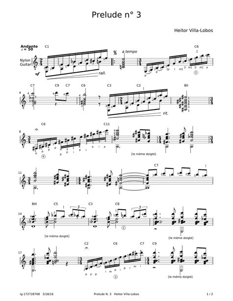 Prelude No 3 - Heitor Villa-Lobos Sheet music for Guitar | Download free in PDF or MIDI ...