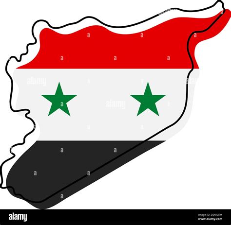 Stylized outline map of Syria with national flag icon. Flag color map ...