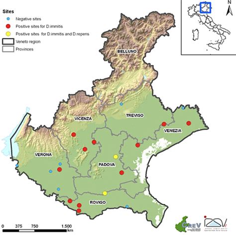 Map of Veneto region. Provinces and sites of mosquito collection are ...