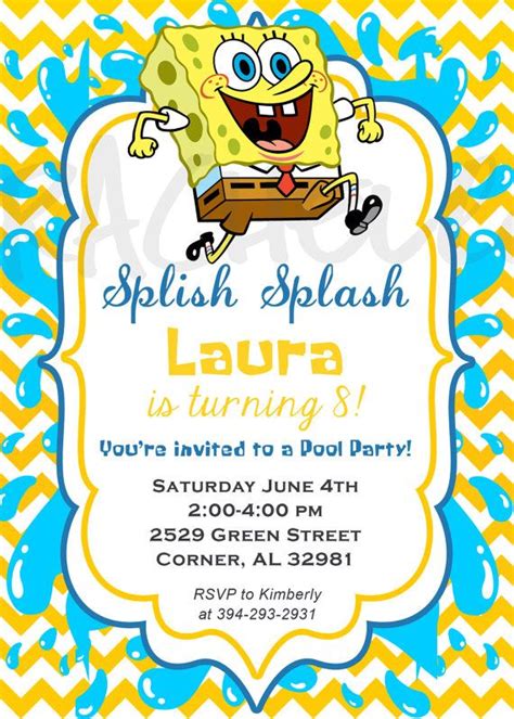 Spongebob Pool Party Birthday Invitation Printable by Rachellola | Birthday | Pinterest | Pools ...