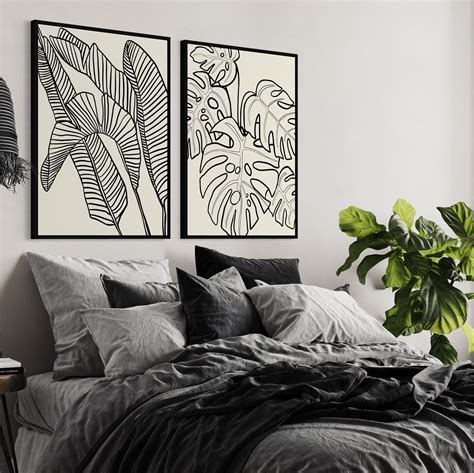 Black Leaves Art Set of 2 Prints Botanical Tropical Gallery - Etsy