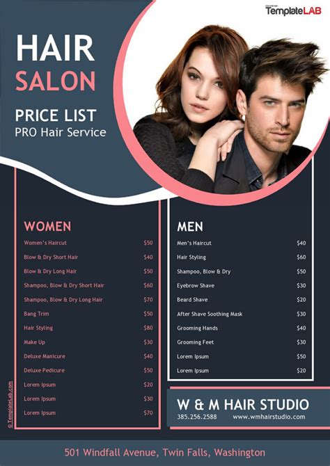 Hair Salon Prices List and Menu Design Ideas