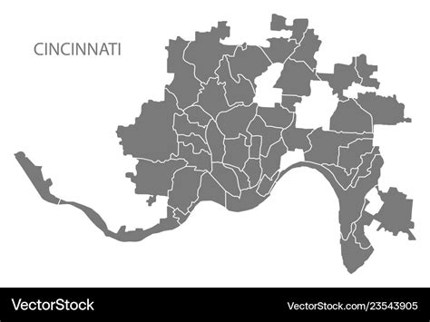 Cincinnati ohio city map with neighborhoods grey Vector Image