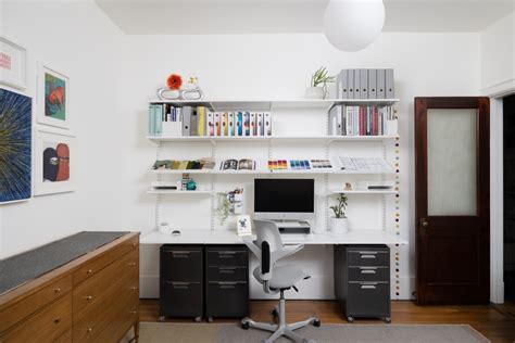 Eclectic White Home Office with Modular Wall Storage - Transitional - Home Office - Chicago - by ...