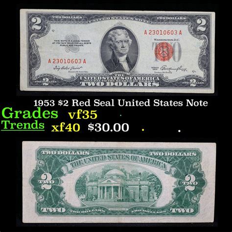 1953 $2 Red Seal United States Note Grades Vf++