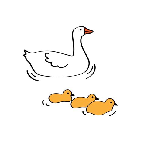 madres gansos nadando con lindos pollitos de bebé. ilustración ...