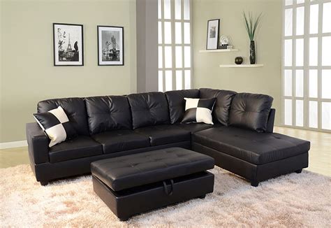 DAE Right Facing Sectional Sofa, L-Shape Faux Leather Sectional Sofa Couch Set for Living Room ...