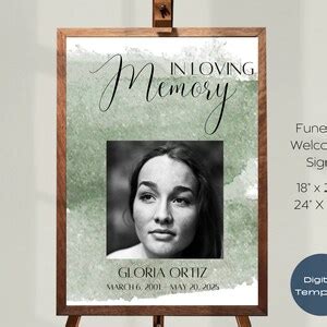 Editable Funeral Welcome Sign Printable Memorial Welcome Sign CANVA TEMPLATE Green Watercolor - Etsy