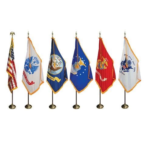 7' Poles/3' x 5' Flags - Complete U.S. & Military Indoor Set