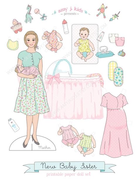 Printable New Baby Sister paper doll play set- pdf instant download ...