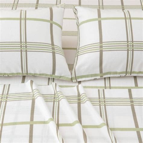 Queen Classic Printed Flannel Sheet Set Windowpane Green - Isla Jade ...