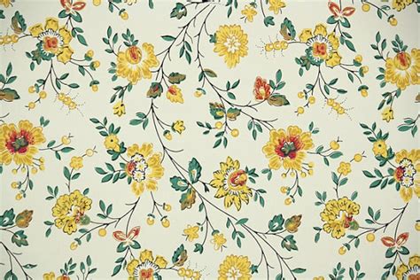 1940s Vintage Wallpaper by the Yard - Floral Wallpaper with Yellow and ...