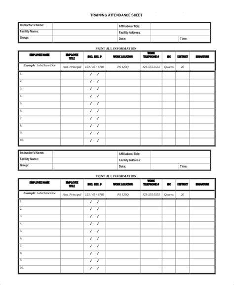 FREE 19+ Sample Attendance Sheet Templates in PDF | MS Word