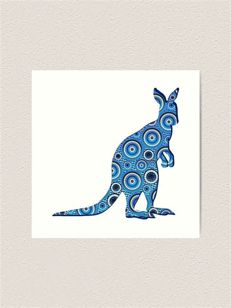 "Australia Kangaroo Aboriginal Art Blue" Art Print for Sale by vesnaworldwide | Redbubble