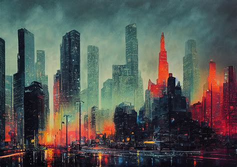 Rainy city Painting by Simon Rudd - Fine Art America