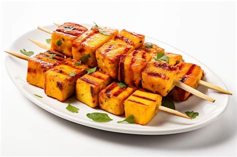 Authentic Indian Paneer Tikka On white background Paneer Tikka image ...