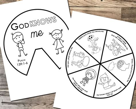 God Knows Me Psalm 139 Coloring Wheel, Printable Bible Activity, Kids Bible Lesson, Memory Game ...