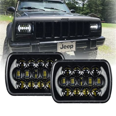 2 Pcs 5x7" LED Square Headlights With Daytime Running Light For Jeep XJ Cherokee MJ Comanche ...