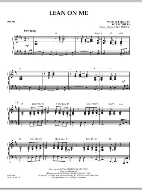 Lean On Me - Piano by Larry Moore Sheet Music for Orchestra at Sheet ...